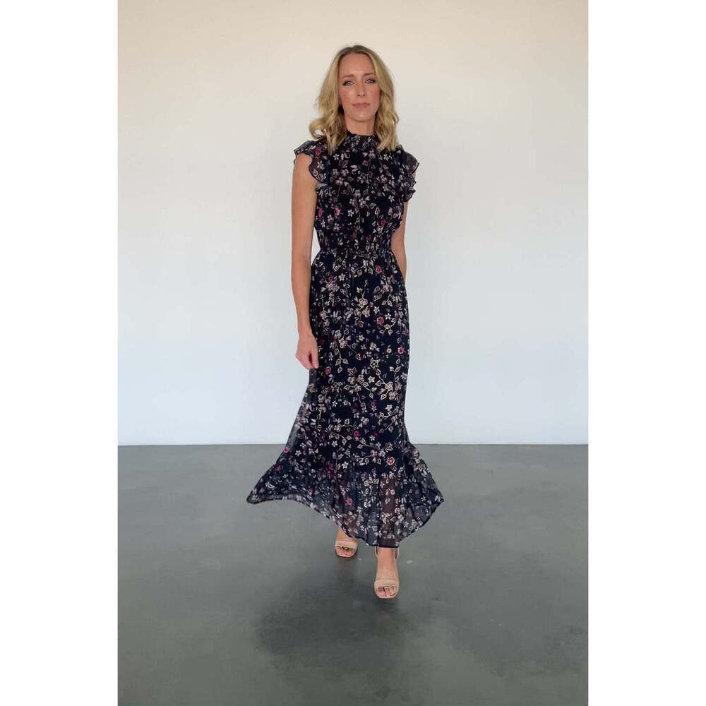 Baltic Born Kearny Ruffle Maxi Dress | Midnight + Gold Multi Size XLXL - Picture 2 of 5